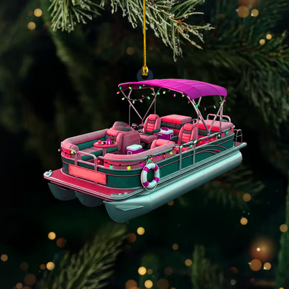 Personalized Pontoon Boat Ornament 2025 – Custom Name Boating Christmas Tree Decoration Gift Ornament