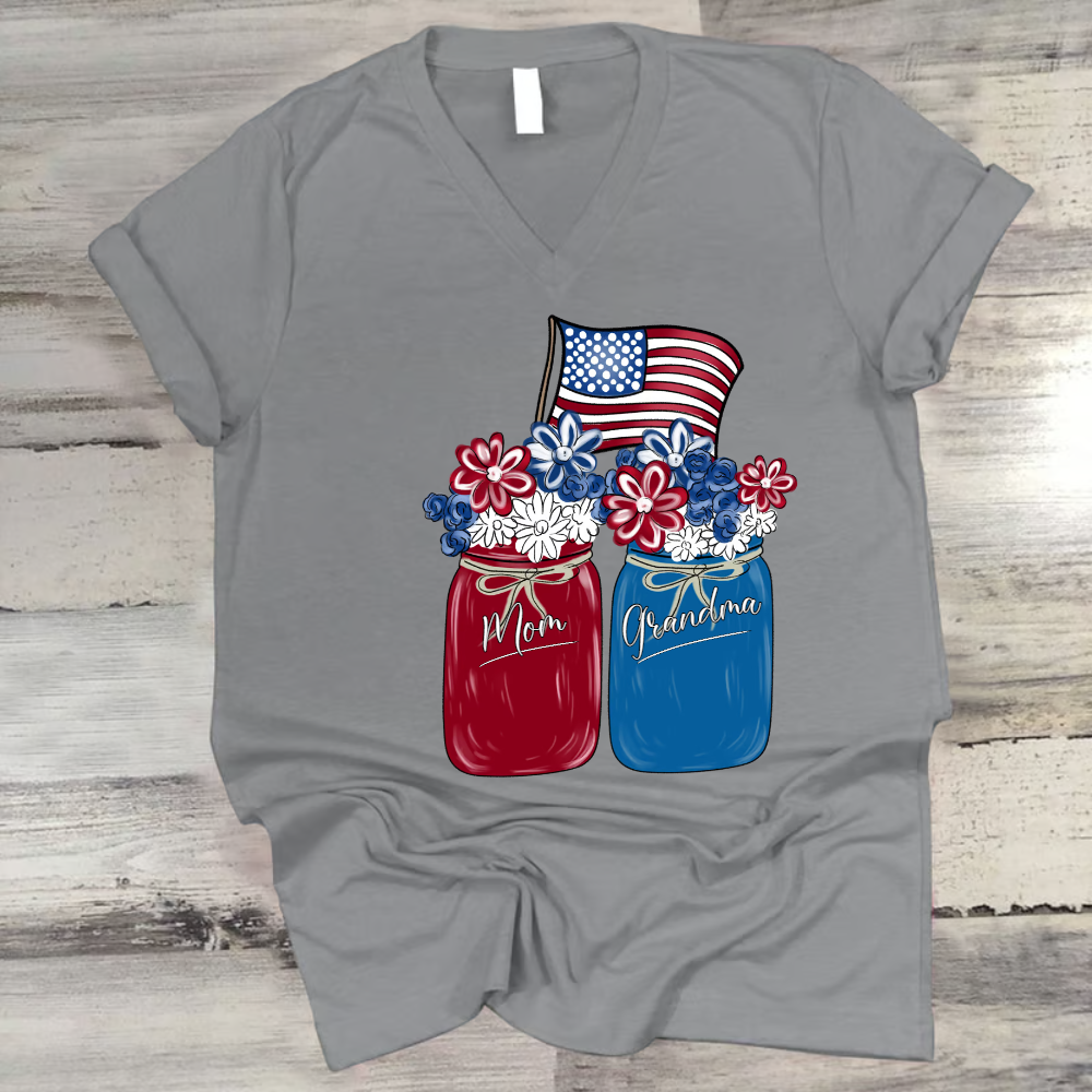 Mom Grandma Shirt - Custom Floral Flag American Family Names Tee - Perfect 4th of July Gift for Her
