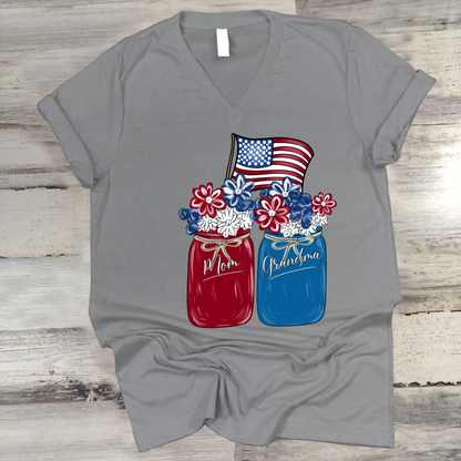 Mom Grandma Shirt - Custom Floral Flag American Family Names Tee - Perfect 4th of July Gift for Her