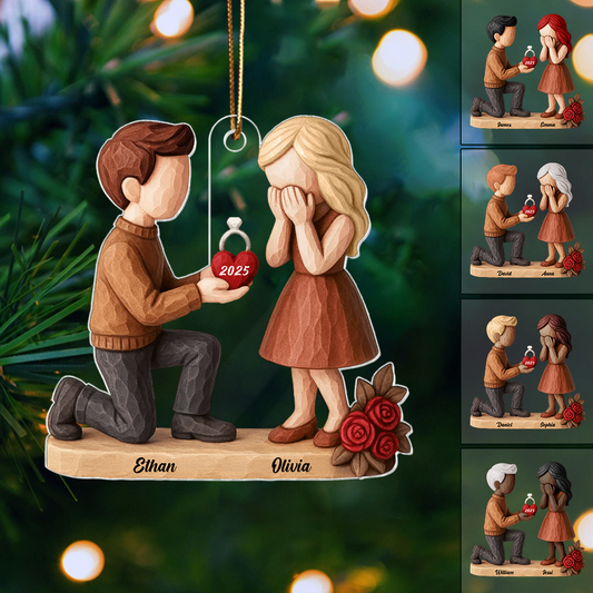 Personalized Engagement Ornament 2025 – Custom Couple Proposal Christmas Tree Decoration Gift Ornament