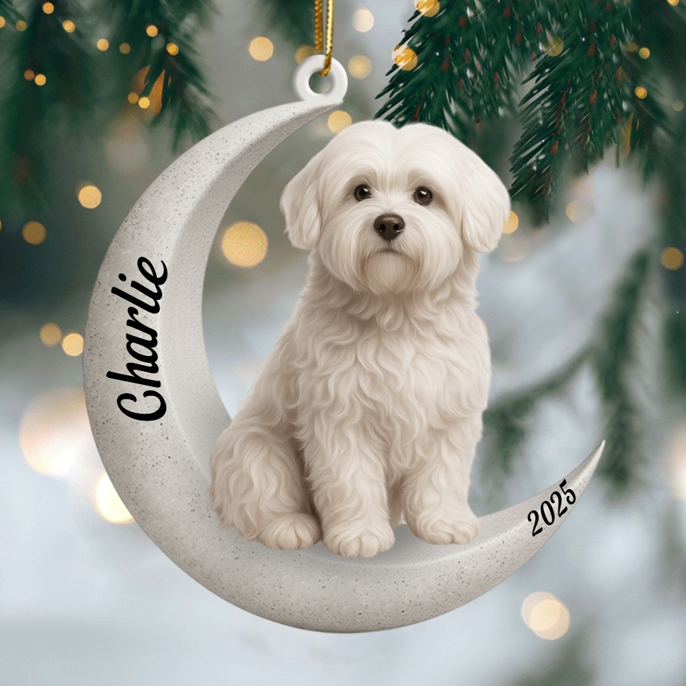 Custom Coton de Tulear On The Moon Ornament 2025, Custom Double-Sided Acrylic Decoration, Unique Christmas Gift For Dog Lovers Ornament
