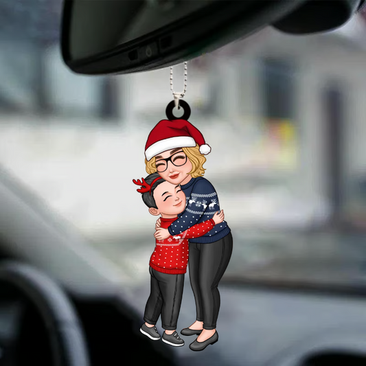 Grandma & Grandkid Hugging Christmas Ornament, Personalized Acrylic Ornament Ornament