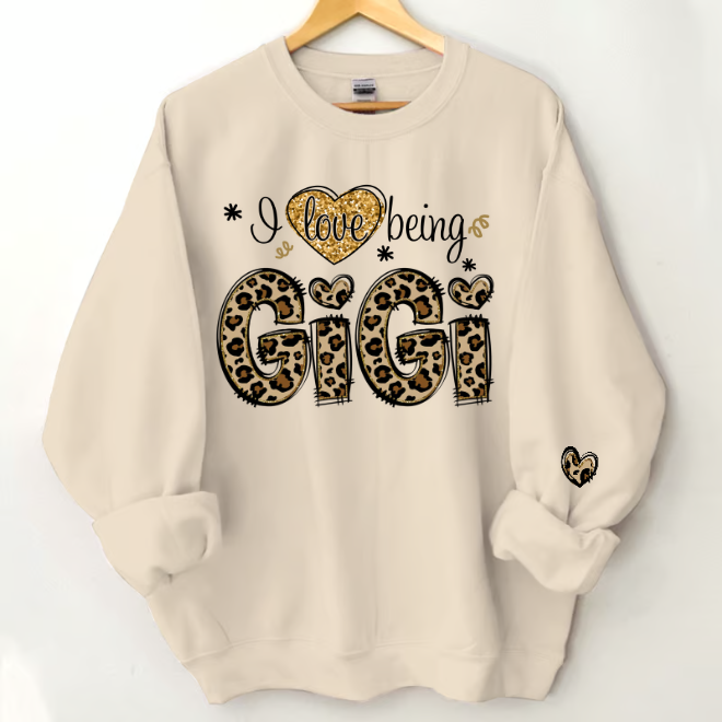 Personalized I Love Being Gigi Leopard Sweatshirt, Custom Grandma and Grandkids Sweatshirt Sweatshirt