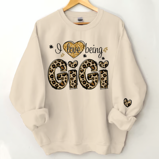 Personalized I Love Being Gigi Leopard Sweatshirt, Custom Grandma and Grandkids Sweatshirt Sweatshirt