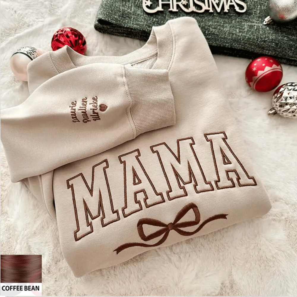 Mama And Kids Heart Embroidery Personalized Christmas Gift