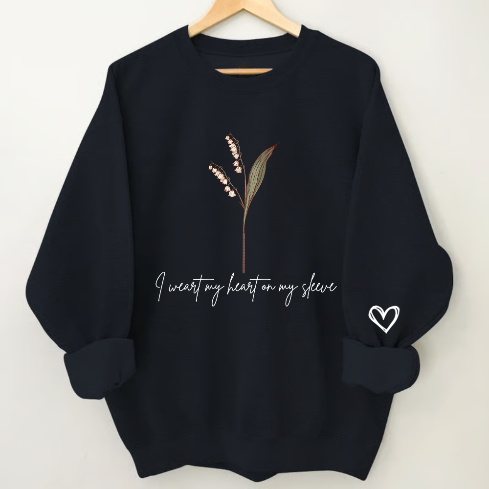 Personalized Flower Sweatshirt with Kids’ Names – I Wear My Heart on My Sleeve Custom Crewneck Sweatshirt