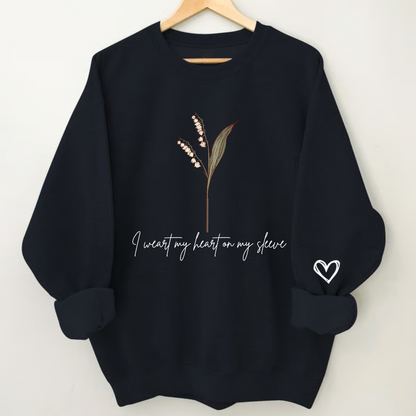 Personalized Flower Sweatshirt with Kids’ Names – I Wear My Heart on My Sleeve Custom Crewneck Sweatshirt