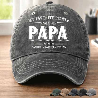 Personalized Washed Denim Baseball Cap with Papa Quote, Custom Kids' Names, Vintage Dad Hat, Unique Gift for Fathers & Grandpas