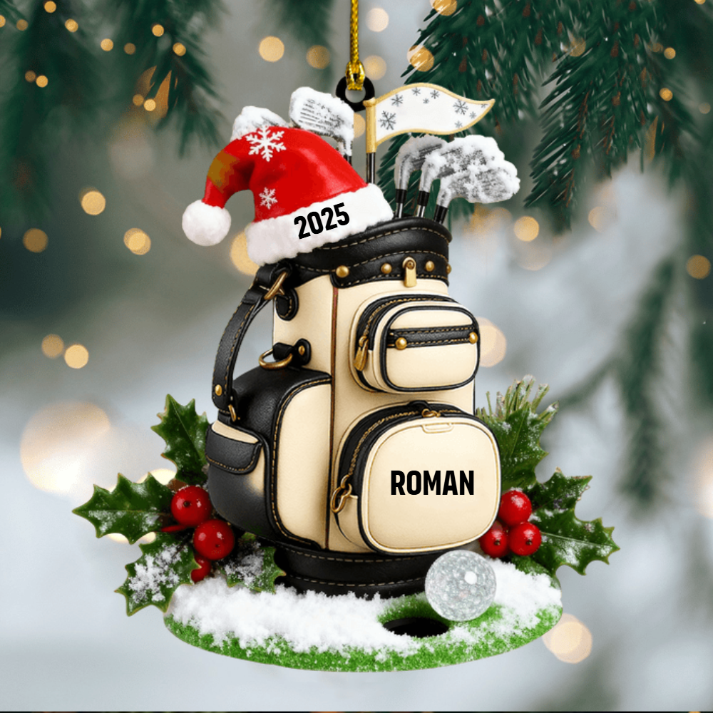 Personalized Golf Christmas Ornament 2025, Custom Golf Bag Acrylic Keepsake, Unique Holiday Gift For Golf Lovers Ornament