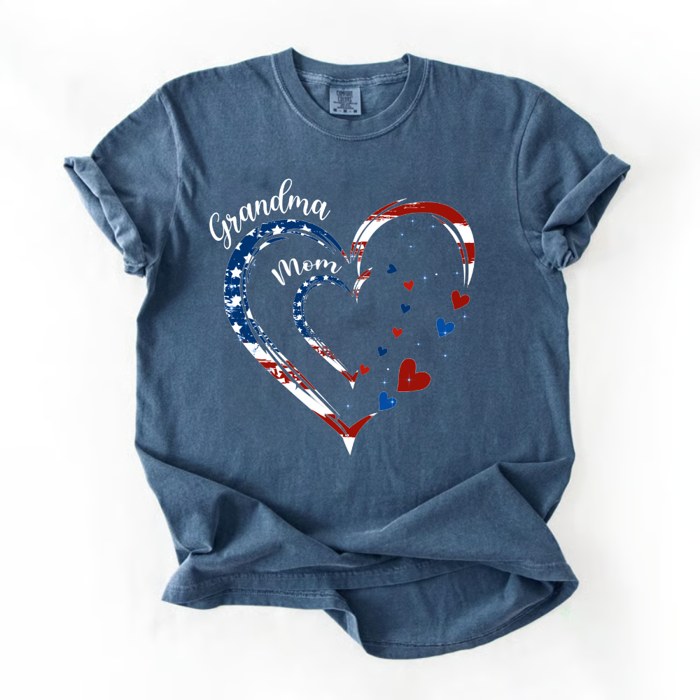America Flag Heart Mom Grandma And Kids Custom Name CTH01