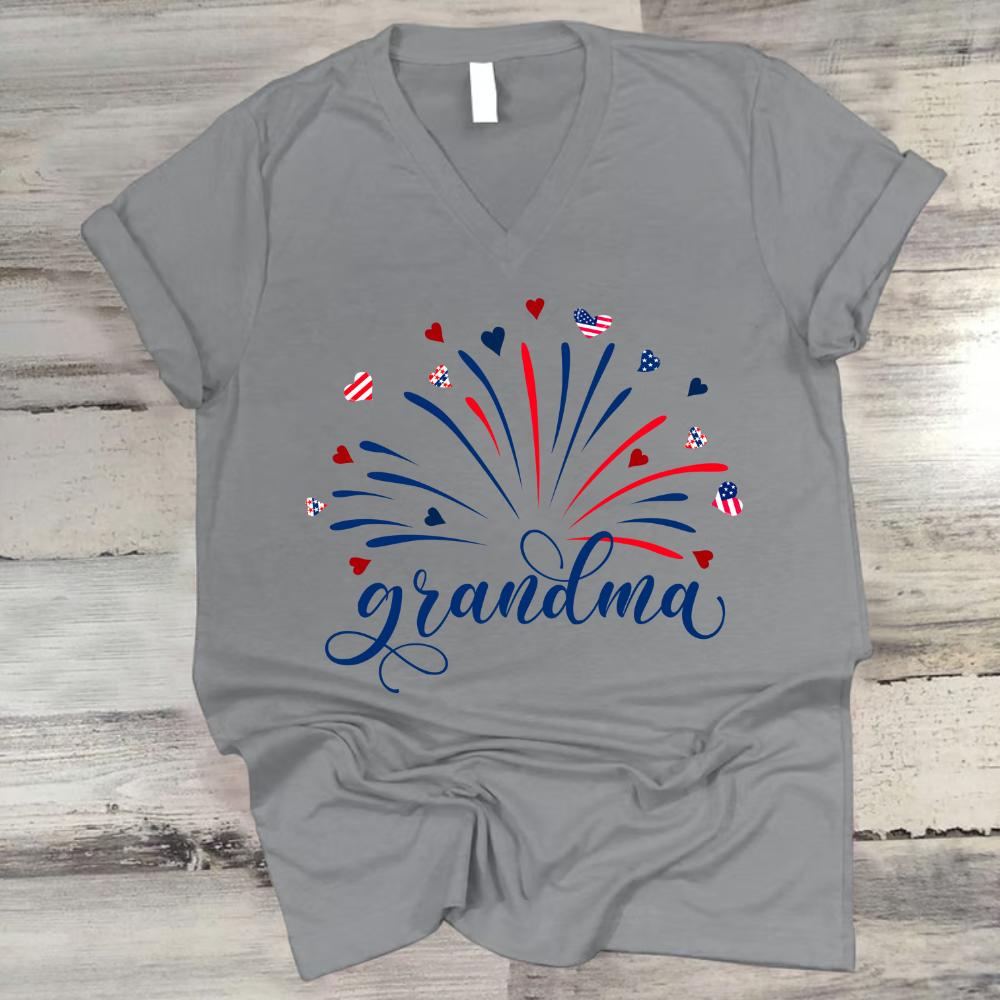 Firework America Flag Grandma And Kids Vneck