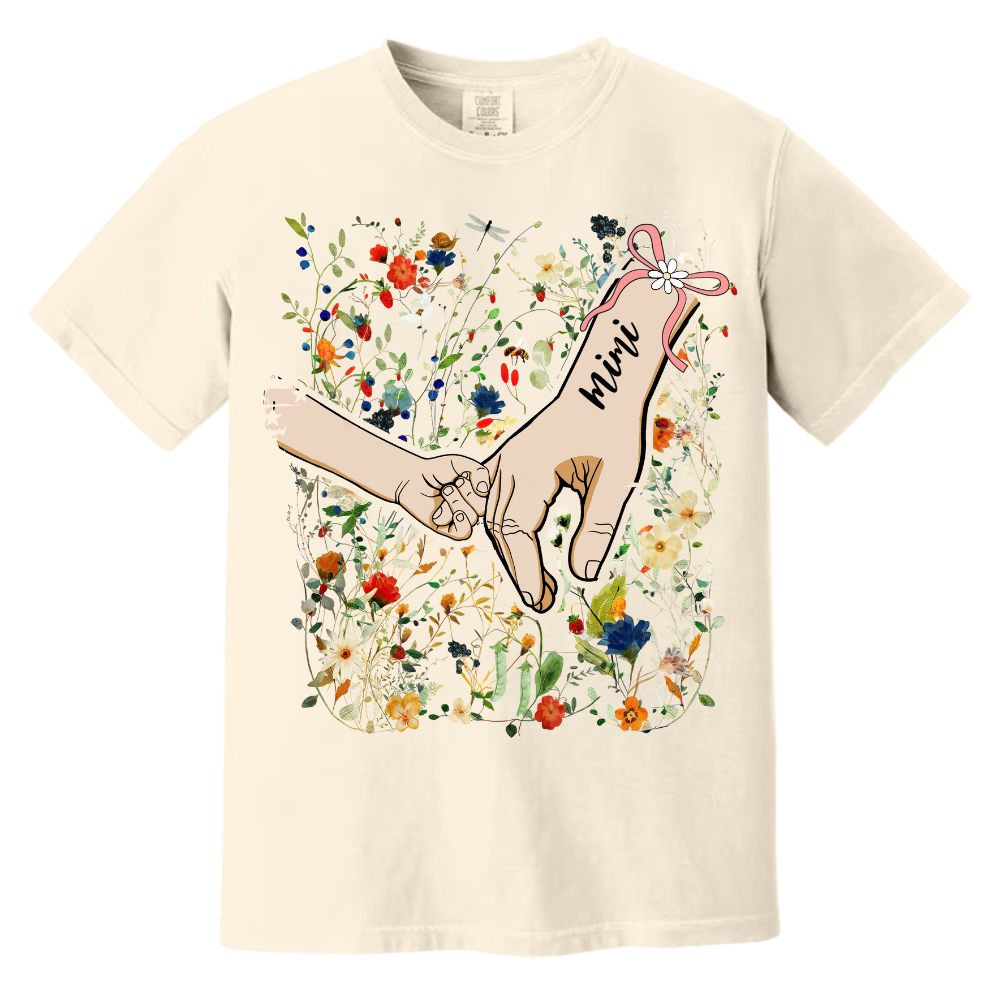 Comfort Colors® Mimi Hand Flower 2025 T-Shirt, Custom Grandma With Grandkids Shirt