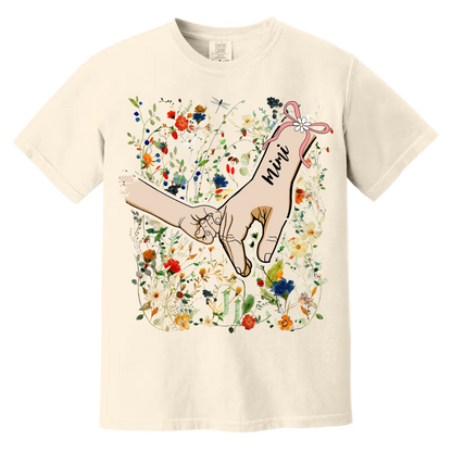Comfort Colors® Mimi Hand Flower 2025 T-Shirt, Custom Grandma With Grandkids Shirt