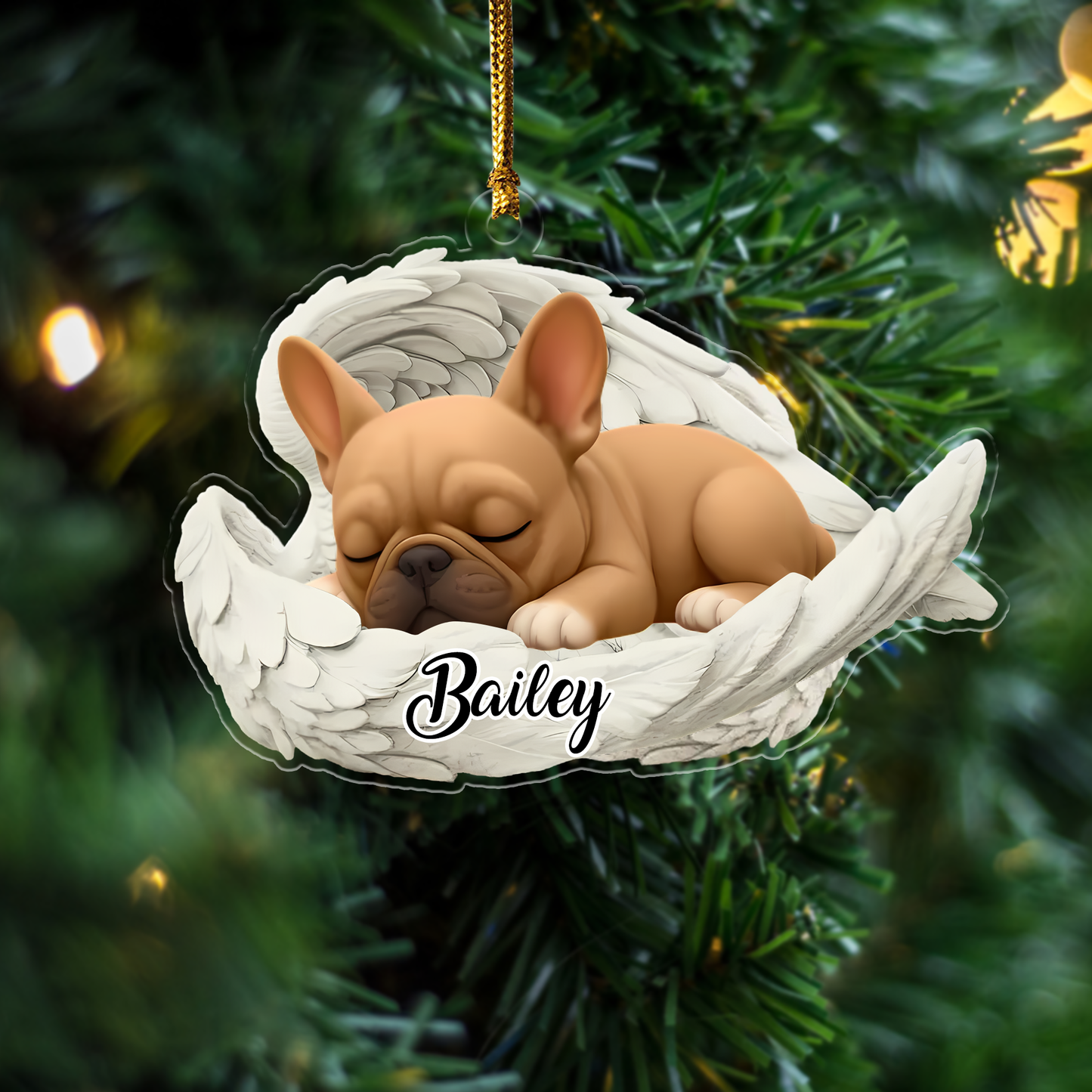 Custom French Bulldog Angel Ornament – Personalized Sleeping Dog Christmas Gift for Dog Lovers, Pet Memorial Tree Decoration Ornament