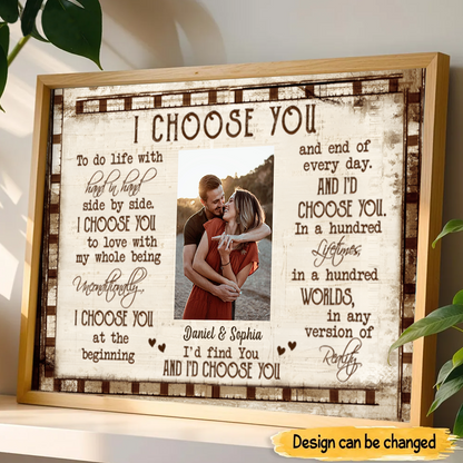 Personalized I Choose You Couple Wall Art With Photo And Names, Romantic Love Quote Home Decor Poster