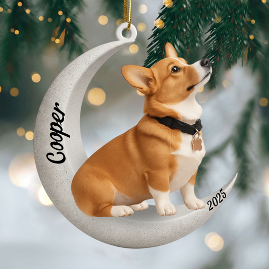 Custom Corgi On The Moon Ornament 2025, Custom Double-Sided Acrylic Decoration, Unique Christmas Gift For Dog Lovers Ornament