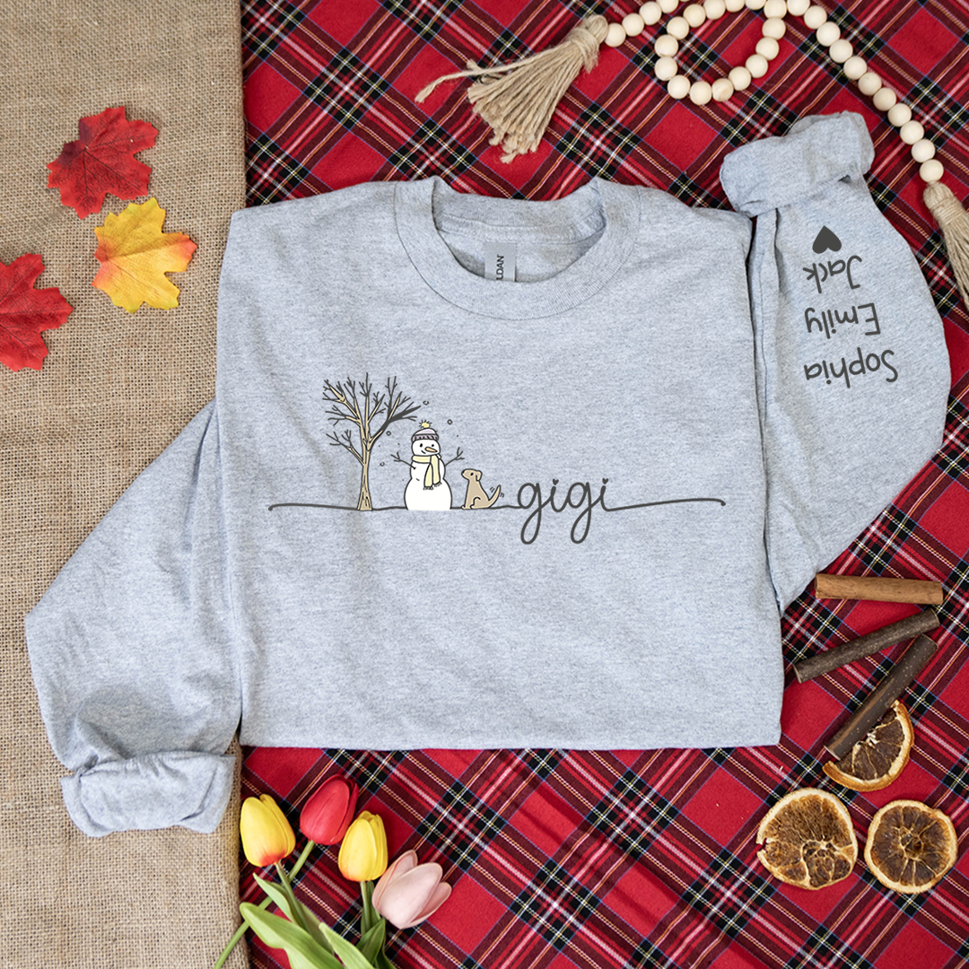 Gigi Christmas Snowman And Grandkids Longsleeve