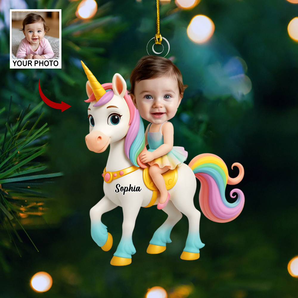 Personalized Unicorn Ornament 2025 – Custom Photo Christmas Decoration, Magical Gift for Kids and Little Girls Ornament