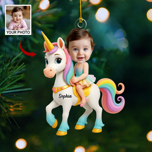 Personalized Unicorn Ornament 2025 – Custom Photo Christmas Decoration, Magical Gift for Kids and Little Girls Ornament