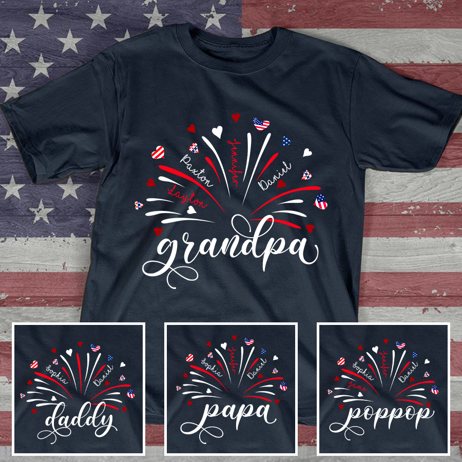 Firework America Flag Grandpa And Kids T-Shirt