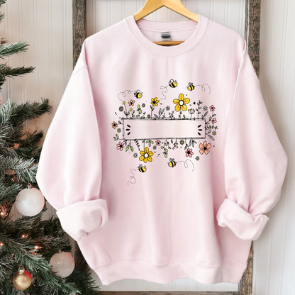Personalized Grandma Bee Flower And Grandkids Sweatshirt