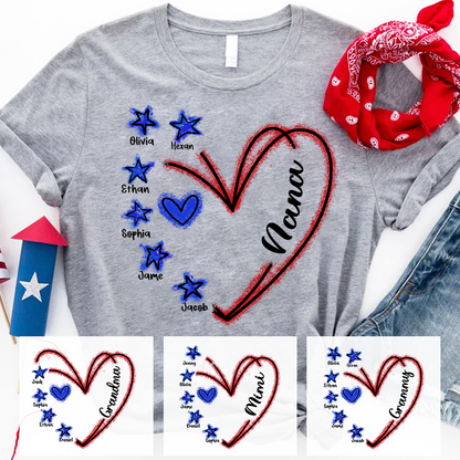 Heart USA Flag Nana Mimi Grandma With Kids CTH01