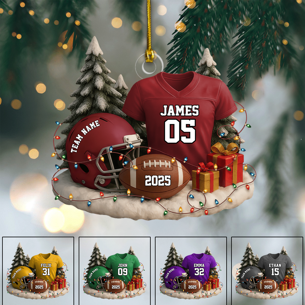 Personalized Football Ornament 2025 – Custom Name Jersey and Helmet Christmas Tree Decoration Ornament