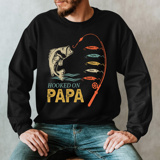 Hooked On Papa Fishing And Grandkids Flag  Sweatshirt