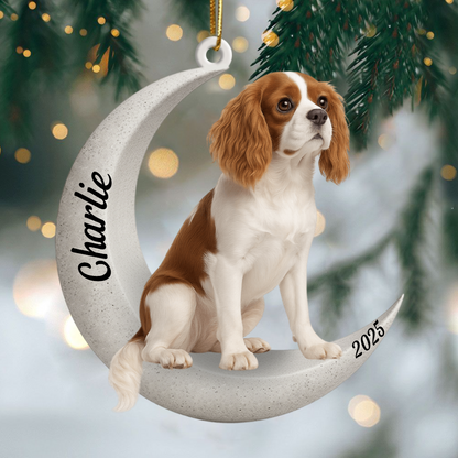 Custom Cavalier King Charles Spaniel On The Moon Ornament 2025, Custom Double-Sided Acrylic Decoration, Unique Christmas Gift For Dog Lovers Ornament