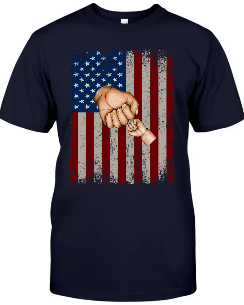 Dad Grandkids Hands American Flag