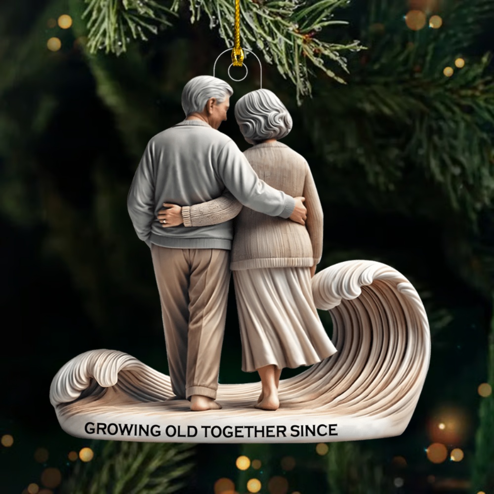 Custom Growing Old Together Ornament – Personalized Anniversary Ornament with Names & Year for Couples 2025 Ornament
