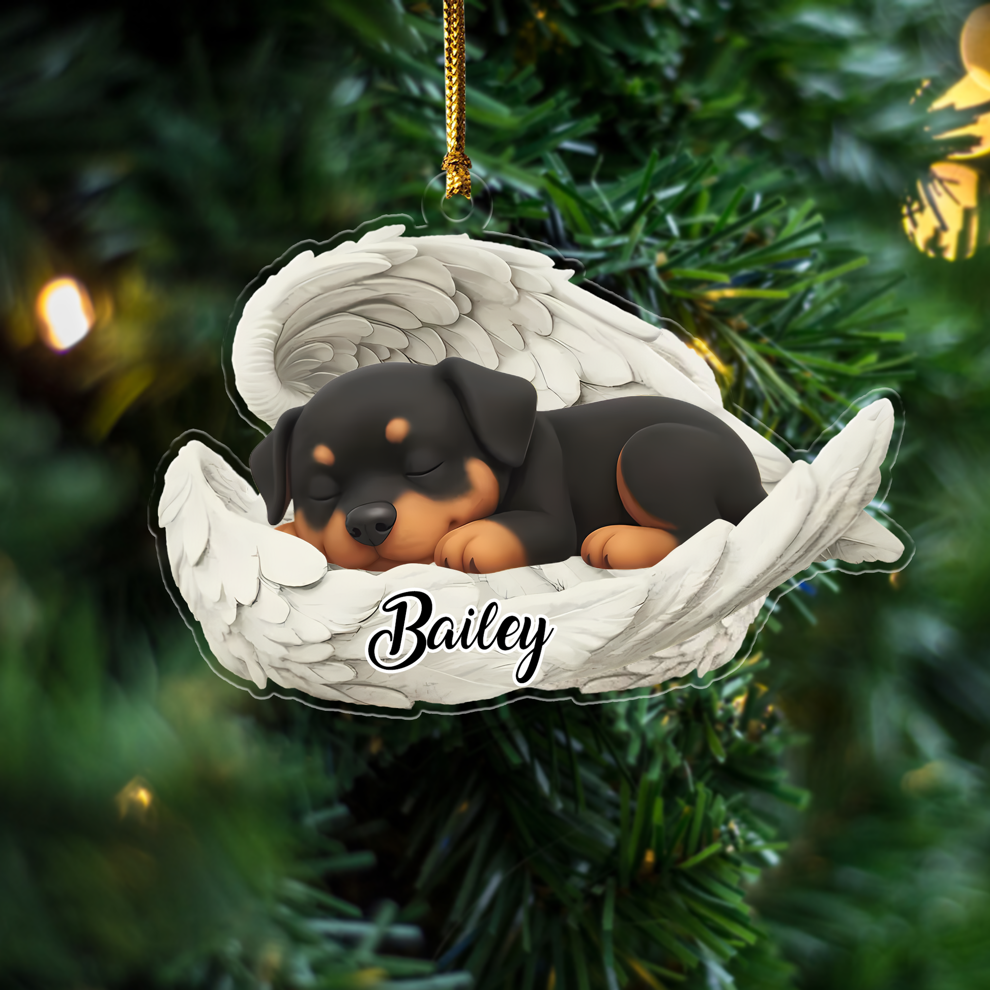 Custom Rottweiler Angel Ornament – Personalized Sleeping Dog Christmas Gift for Dog Lovers, Pet Memorial Tree Decoration Ornament