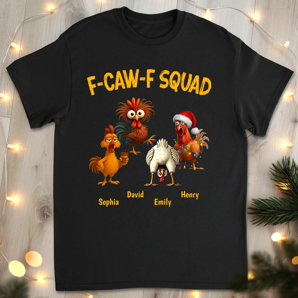Funny F-CAW-F Squad Chicken Classic Tee, Personalized One of a Kind Gift for Your Crew, Holiday Party Laughs Comfort Colors