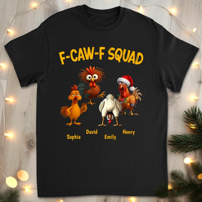 Funny F-CAW-F Squad Chicken Classic Tee, Personalized One of a Kind Gift for Your Crew, Holiday Party Laughs Comfort Colors