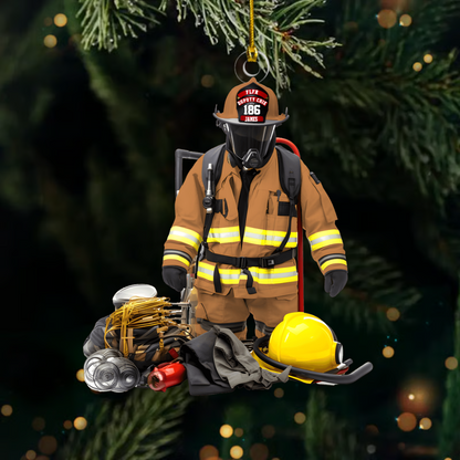 Personalized Firefighter Ornament 2025 – Custom Name Fireman Gear Christmas Tree Decoration Gift Ornament