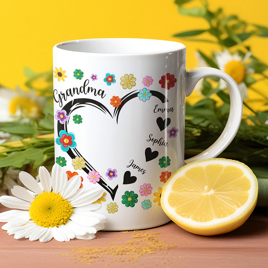 Personalized Grandma Heart flower 2024 Mug