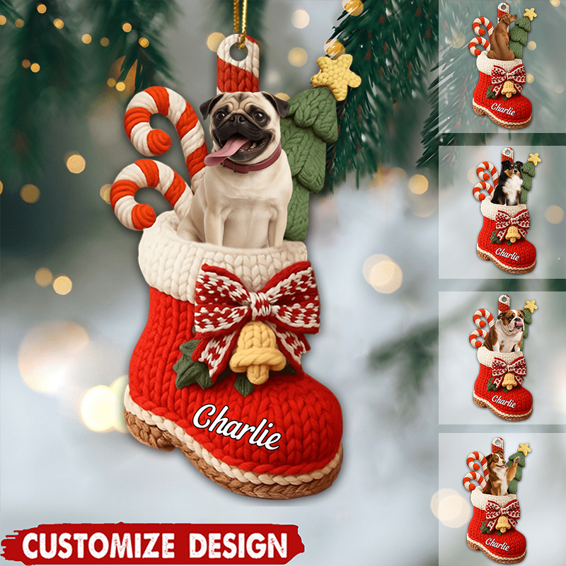 Personalized Dog In Christmas Shoes Ornament 2025, Custom Acrylic Decoration, Unique Holiday Gift For Dog Lovers Ornament