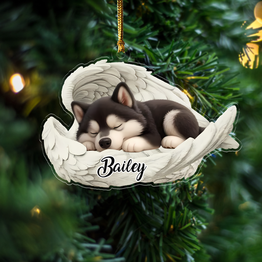 Custom Alaskan Malamute Angel Dog Ornament – Personalized Sleeping Dog Christmas Gift for Dog Lovers, Pet Memorial Tree Decoration Ornament