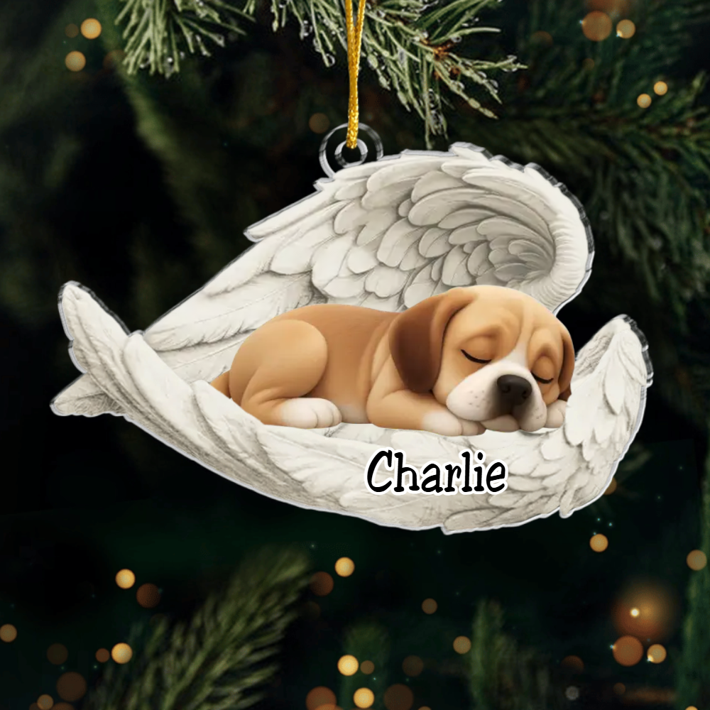 Custom Puggle Angel Ornament – Personalized Sleeping Dog Christmas Gift for Dog Lovers, Pet Memorial Tree Decoration Ornament