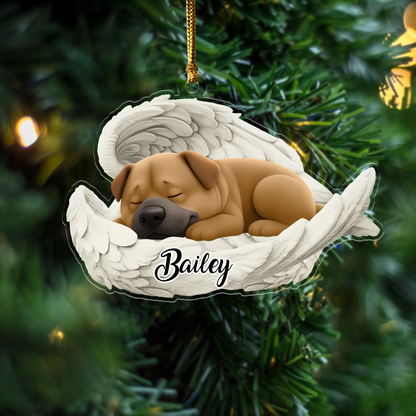 Custom Tosa Angel Ornament – Personalized Sleeping Dog Christmas Gift for Dog Lovers, Pet Memorial Tree Decoration Ornament