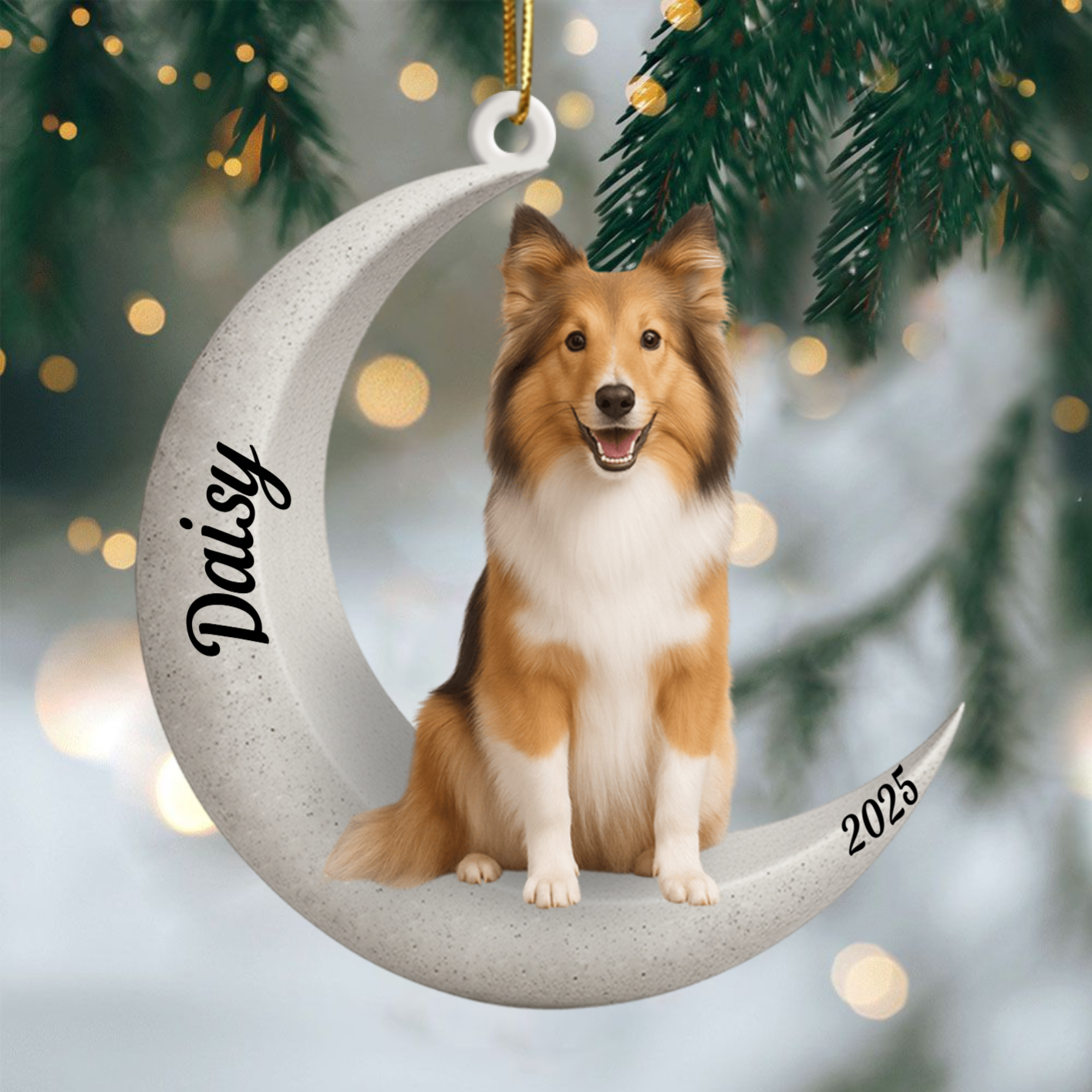 Custom Shetland Sheepdog On The Moon Ornament 2025, Custom Double-Sided Acrylic Decoration, Unique Christmas Gift For Dog Lovers Ornament