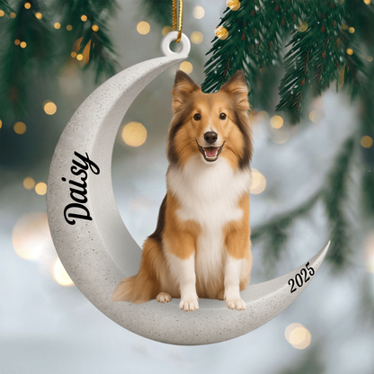 Custom Shetland Sheepdog On The Moon Ornament 2025, Custom Double-Sided Acrylic Decoration, Unique Christmas Gift For Dog Lovers Ornament