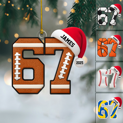 Custom Sports Ornament 2025 – Personalized Jersey Number Ornament with Name and Year, Gift for Athletes and Fans Ornament