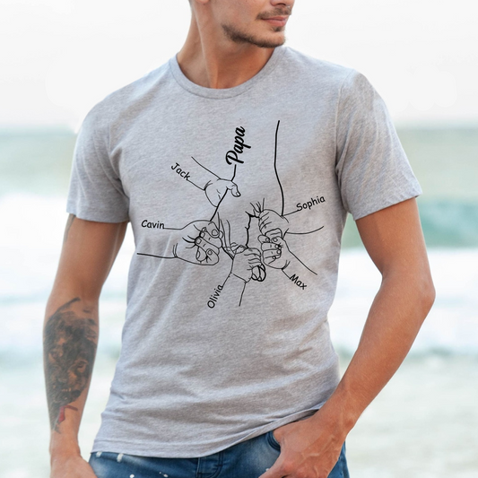 Personalized Papa Hands Grandkids Father's Day T-Shirt