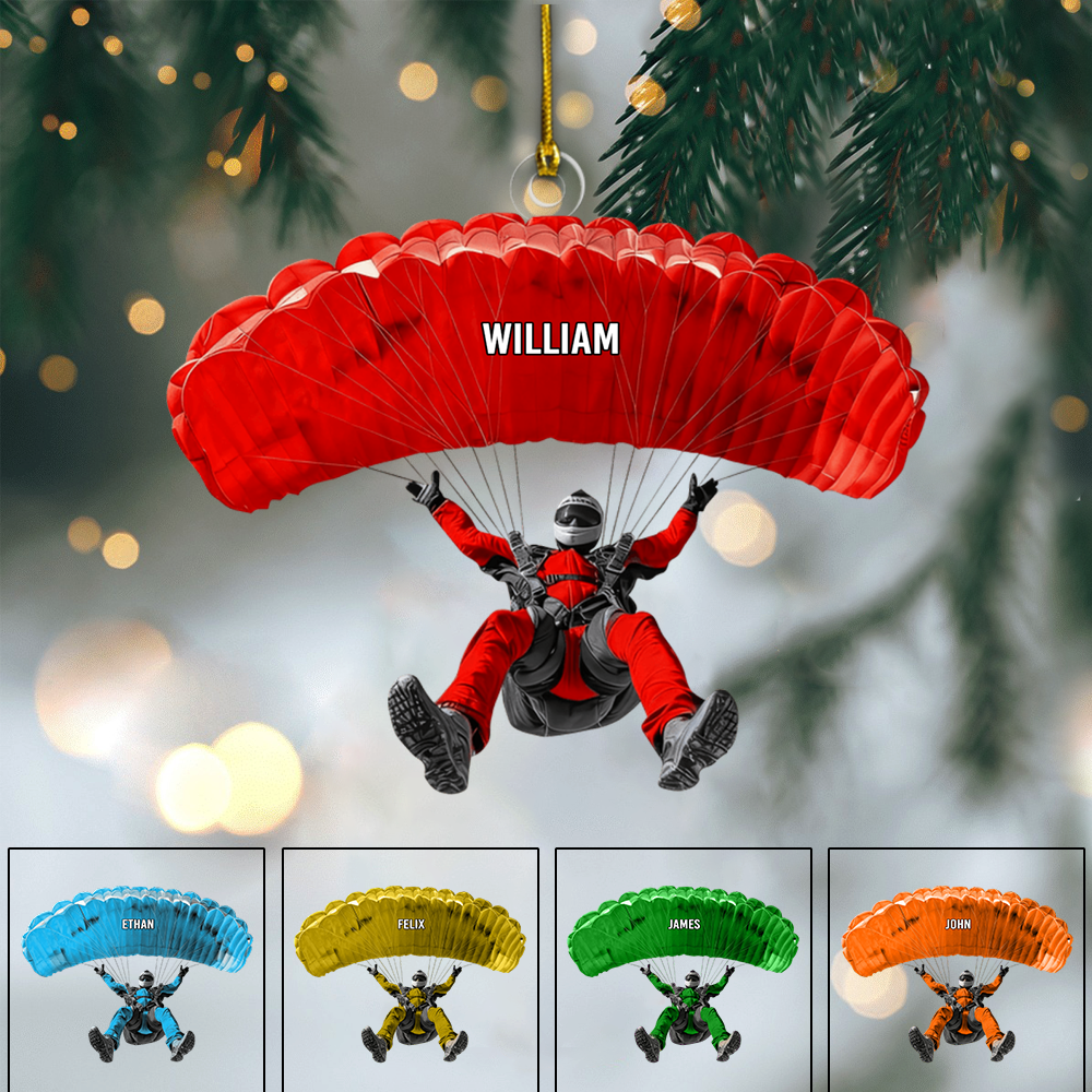 Personalized Skydiving Ornament 2025 – Custom Name Parachute Christmas Tree Decoration for Adventurers Ornament