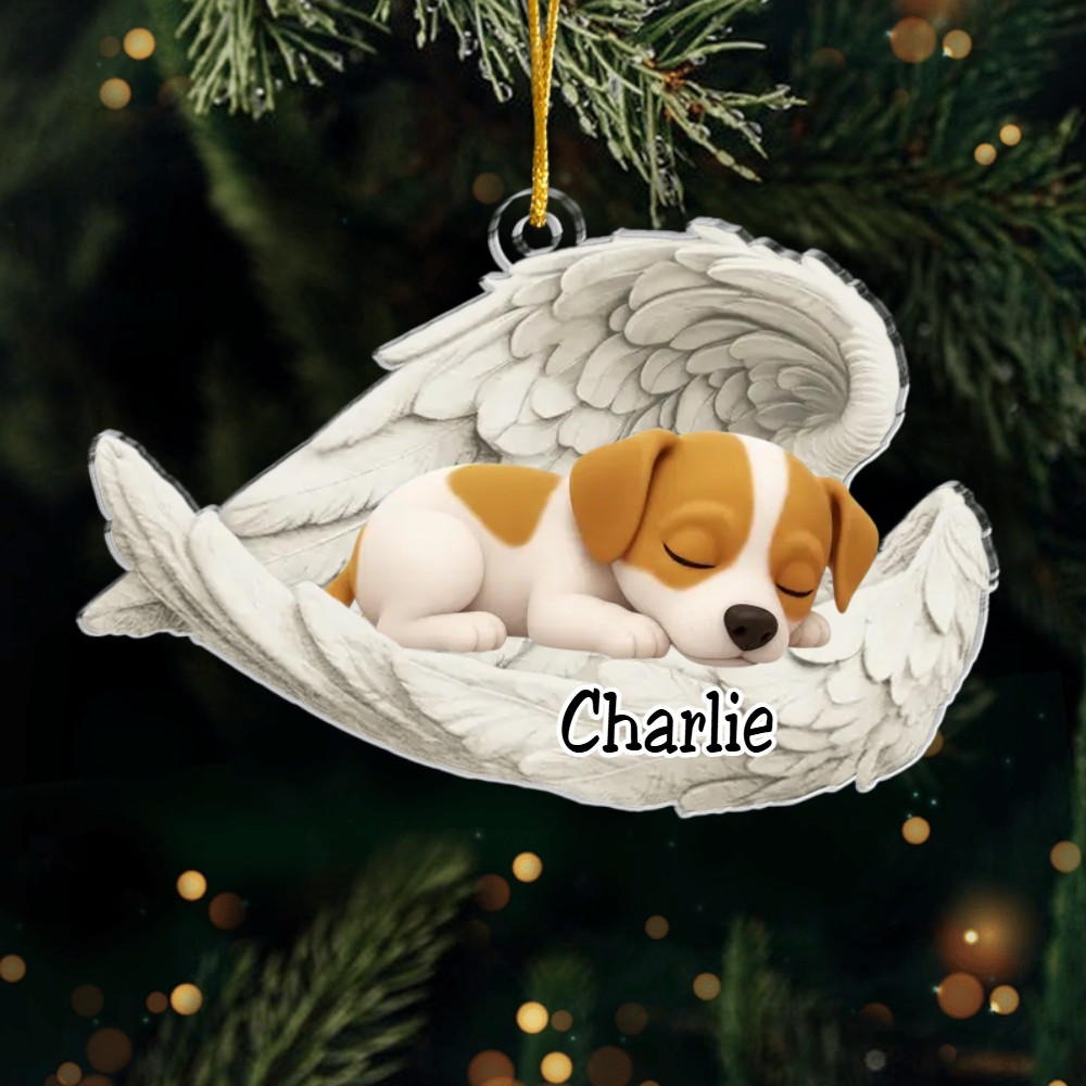 Custom Jack Russell Terrier Angel Ornament – Personalized Sleeping Dog Christmas Gift for Dog Lovers, Pet Memorial Tree Decoration Ornament