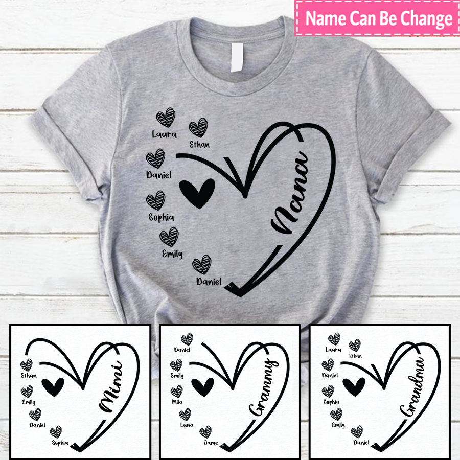 Nana And Kids Hand Draw Heart Custom Name CTH01