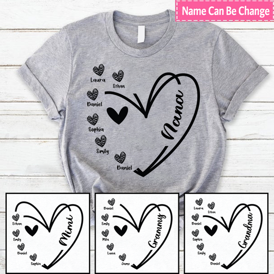 Nana And Kids Hand Draw Heart Custom Name CTH01