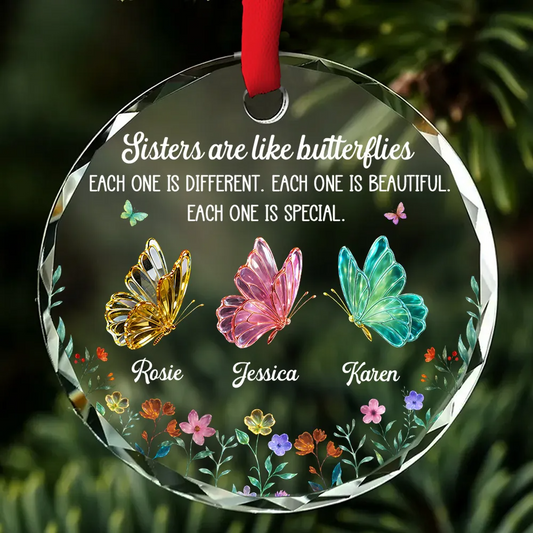 Festive Sister Love - Personalized Custom Glass Ornament Round Glass Ornament