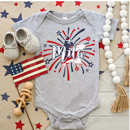 Custom Baby Name America Star Firework Onesie